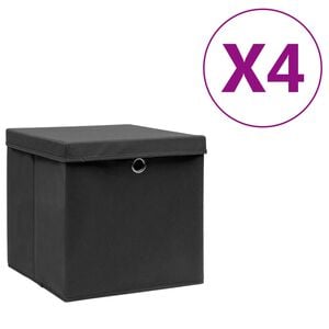 vidaXL Pudełka z pokrywami, 4 szt., 28x28x28 cm, czarne