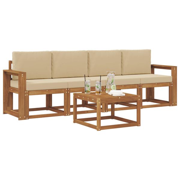 vidaXL Zestaw sof na zewnątrz z poduszką 5 pcs Naturalny i Beżowy