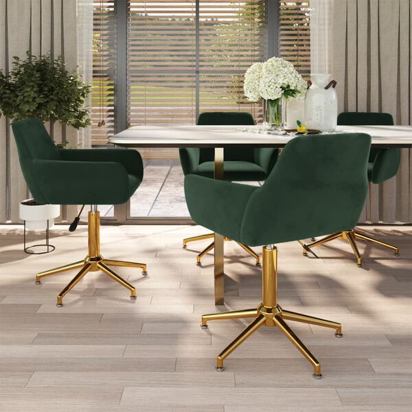 vidaXL Obrotowe krzesła stołowe, 4 szt., ciemnozielone, aksamitne