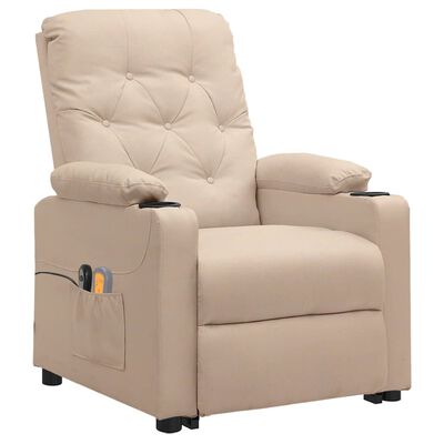 vidaXL Rozkładany fotel masujący, podnoszony, kremowy, tkanina