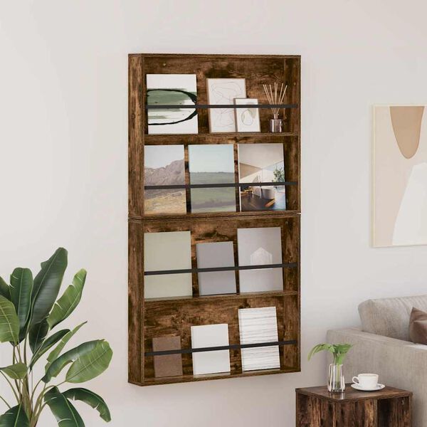 vidaXL Regał na gazety z p&oacute;łką 2 pcs Dąb wędzony 80 x 12 x 70 cm