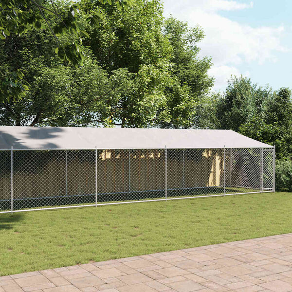 vidaXL Klatka dla psa, z dachem i drzwiami, szara, 12x2x2 m, stal