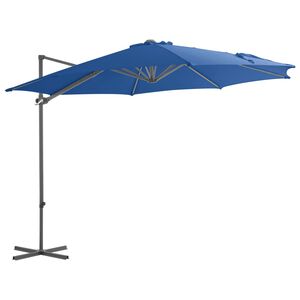 vidaXL Parasol wiszący ze stalowym słupkiem, 300 cm, niebieski