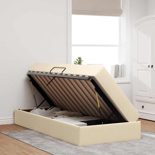 vidaXL Ł&oacute;żko z miejscem na przechowywanie i materacem Kremowy