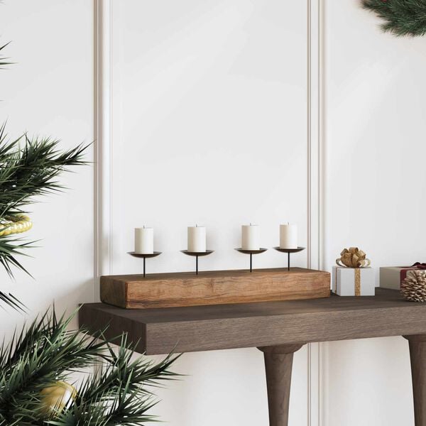 vidaXL Świecznik Naturalny 50 x 15 x 10 cm Lite drewno tekowe