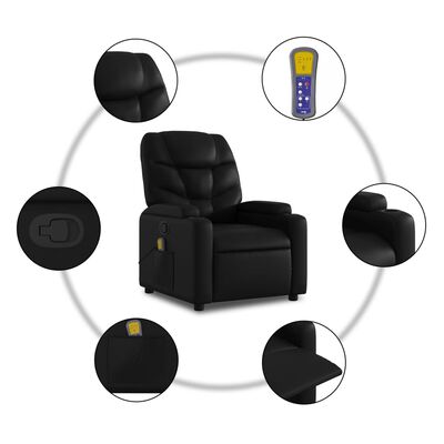 vidaXL Rozkładany fotel masujący, czarny, sztuczna skóra
