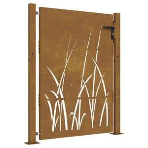 vidaXL Furtka ogrodowa, 100x150 cm, stal kortenowska, motyw trawy