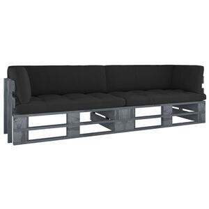 vidaXL Sofa 2-osobowa z palet, z poduszkami, szara, drewno sosnowe