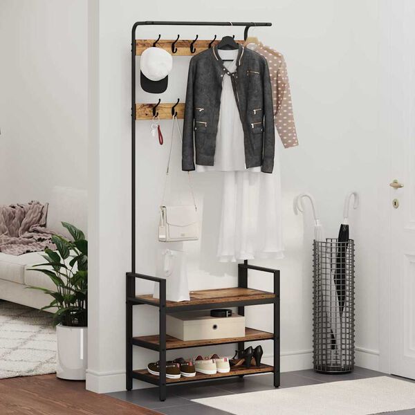 vidaXL Wieszak na płaszcze z p&oacute;łką Stare drewno 75 x 34 x 184 cm