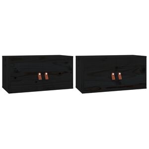 vidaXL Szafki ścienne, 2 szt, czarne, 60x30x30 cm, lite drewno sosnowe