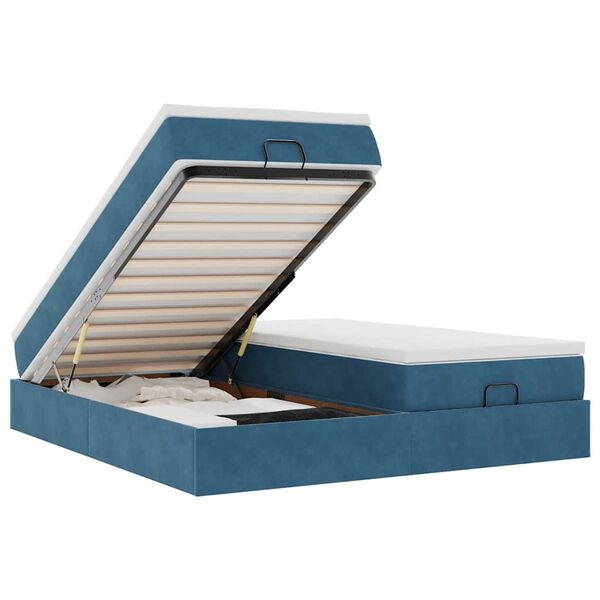 vidaXL Rama ł&oacute;żka otomana z materacami, niebieska, 160x200 cm, aksamit