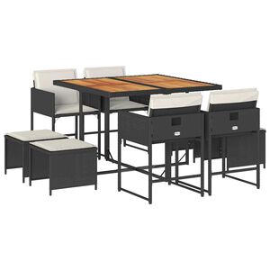 vidaXL 9-cz. zestaw mebli ogrodowych z poduszkami, czarny, rattan PE