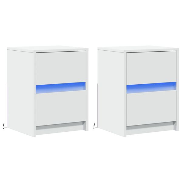 vidaXL Szafki nocne z LED, 2 szt., białe, materiał drewnopochodny