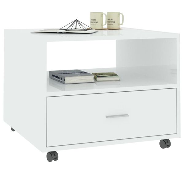 vidaXL Stolik kawowy, biały o wysokim połysku, 55x55x40 cm