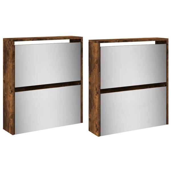 vidaXL Szafka na buty z lustrem, przydymiony dąb, 63x17x134 cm