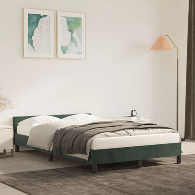 vidaXL Rama łóżka z wezgłowiem, ciemnozielona, 120x190 cm, aksamit
