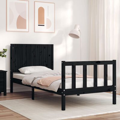 vidaXL Rama łóżka z wezgłowiem, czarna, lite drewno