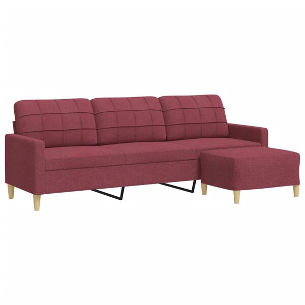 vidaXL 3-osobowa sofa z podn&oacute;żkiem winna czerwień 210 cm, tkaniną