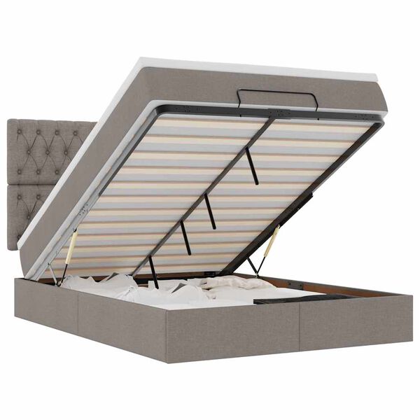 vidaXL Rama ł&oacute;żka otomana z materacem, taupe, 140x190 cm, tkanina