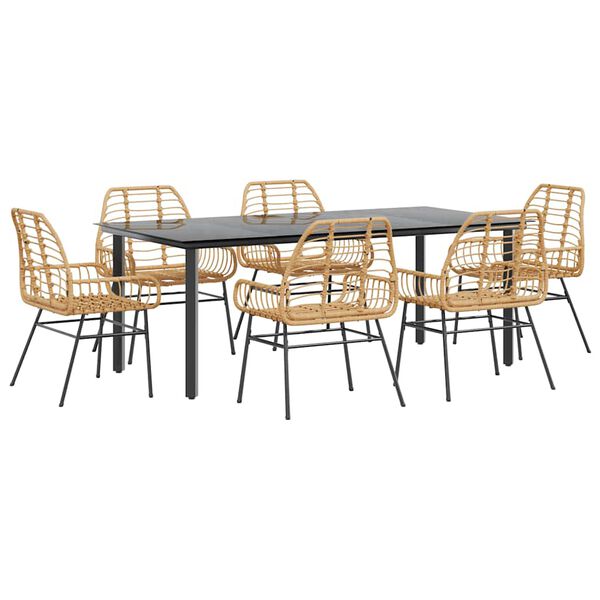 vidaXL 7-częściowy zestaw obiadowy do ogrodu, brązowy polirattan szkło