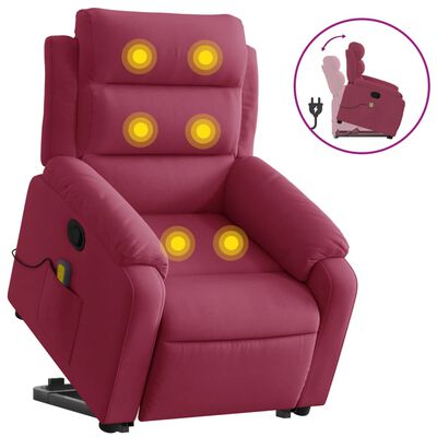 vidaXL Rozkładany fotel masujący, podnoszony, winna czerwień, aksamit