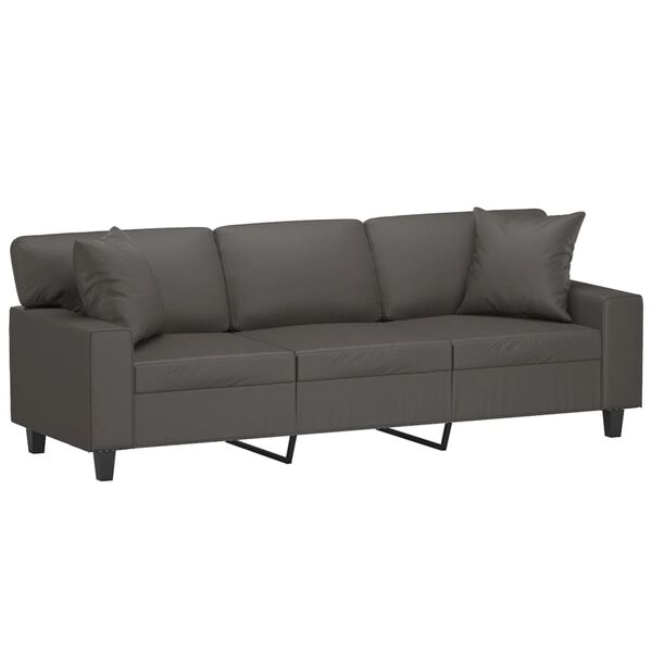 vidaXL 3-osobowa sofa z poduszkami, szara, 180 cm, sztuczna sk&oacute;ra