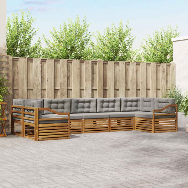 vidaXL Zestawy sof 7 pcs Naturalny i Jasny Szary Lite Drewno Akacji