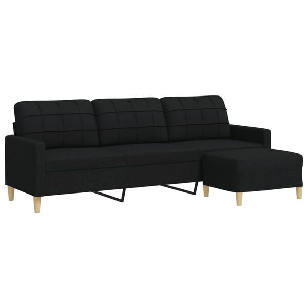 vidaXL 3-osobowa sofa z podn&oacute;żkiem, czarna, 210 cm, tkaniną