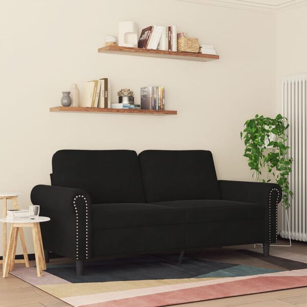 vidaXL Sofa 2-osobowa, czarna, 140 cm, tapicerowana aksamitem