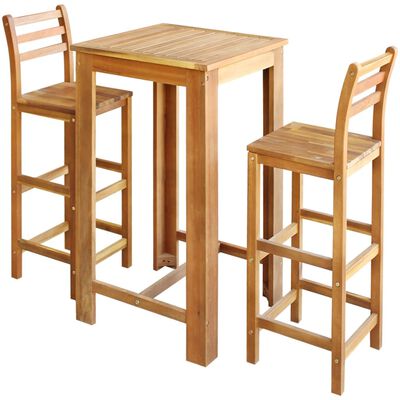 vidaXL Stolik barowy i krzesła, 3 elementy, drewno akacjowe