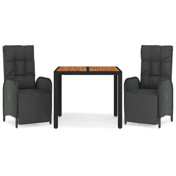 vidaXL 3-cz. zestaw mebli ogrodowych z poduszkami, czarny, rattan PE