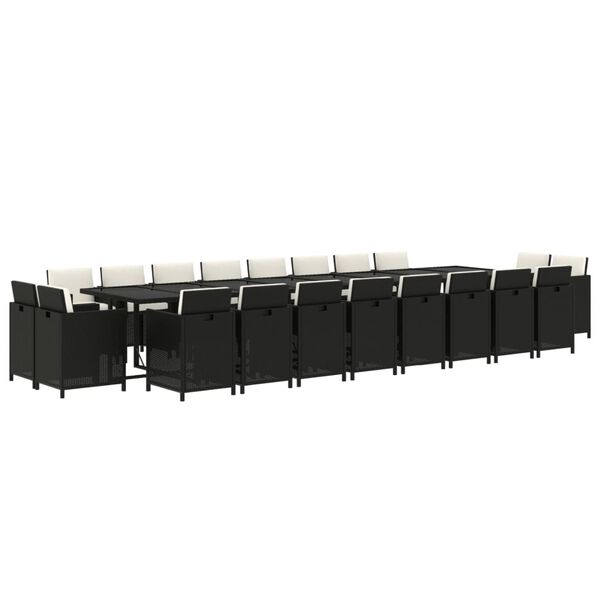 vidaXL 21-cz. zestaw mebli ogrodowych z poduszkami, polirattan, czarny