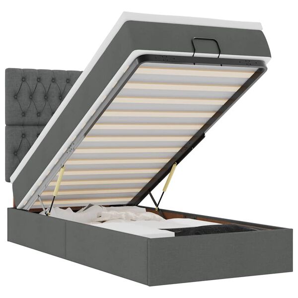 vidaXL Ł&oacute;żko otomana z materacem i LED, ciemnoszary, 90x200 cm tkanina