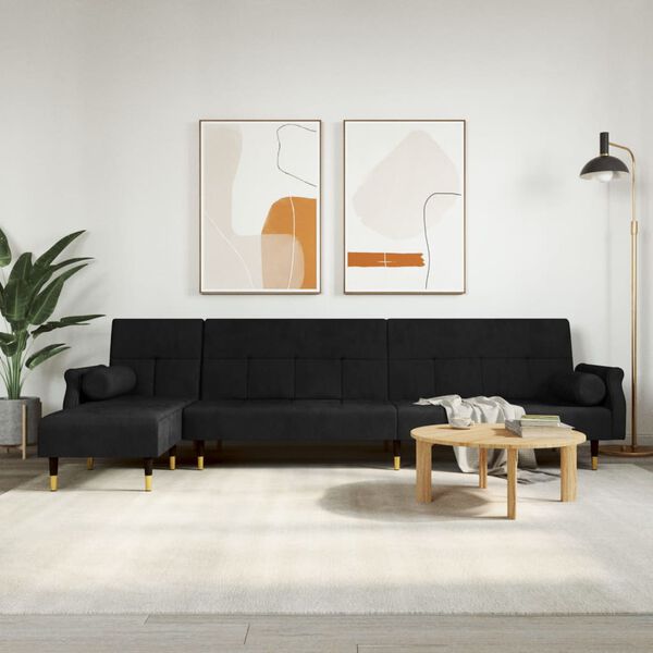 vidaXL Sofa rozkładana L, czarna, 271x140x70 cm, aksamit