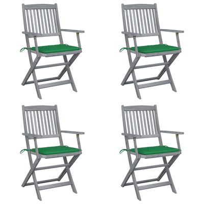 vidaXL Składane krzesła ogrodowe, 4 szt., poduszki, drewno akacjowe
