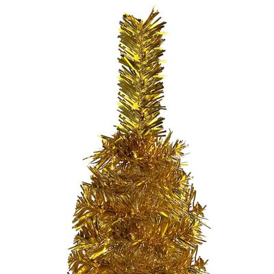 vidaXL Smukła choinka z lampkami i bombkami, złota, 210 cm