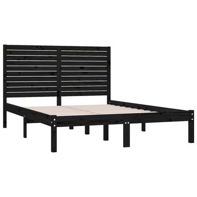 vidaXL Rama łóżka, czarna, lite drewno, 140x200 cm