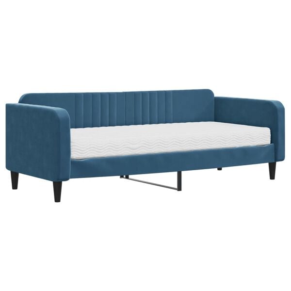 vidaXL Sofa z materacem do spania, niebieska, 90x200 cm, aksamit