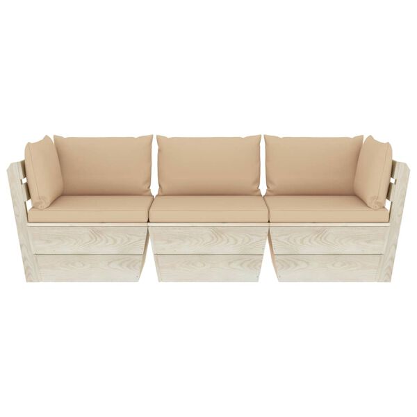vidaXL Ogrodowa sofa 3-osobowa z palet, z poduszkami, drewno świerkowe