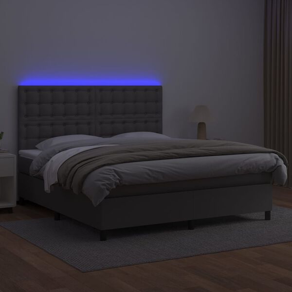 vidaXL Ł&oacute;żko kontynentalne z materacem i LED, szara ekosk&oacute;ra 160x200cm