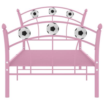 vidaXL Rama łóżka z motywem piłki nożnej, różowa, metalowa, 90x200 cm