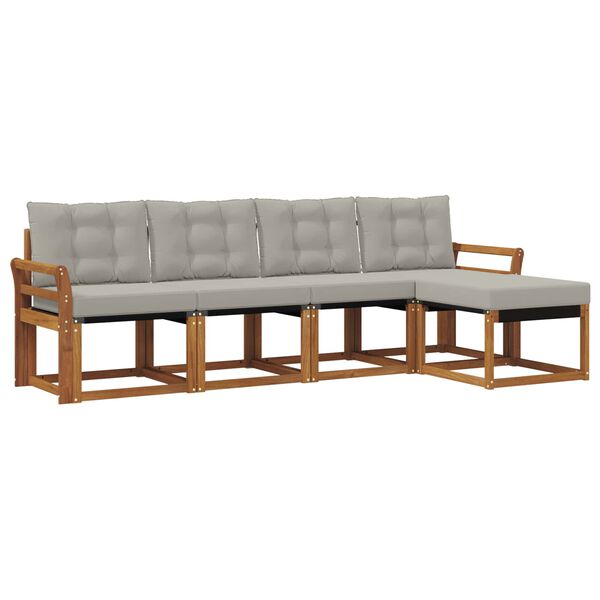 vidaXL Zestaw sof na zewnątrz z poduszką 5 pcs Naturalny i Jasny Szary