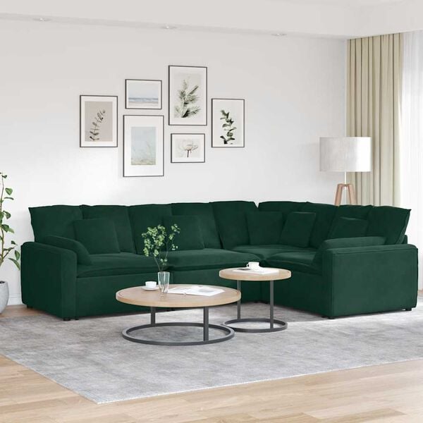 vidaXL Sofa modułowa z poduszkami aksamitna ciemnozielona