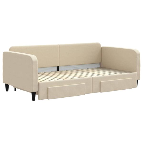 vidaXL Sofa rozsuwana z szufladami, kremowa, 100x200 cm, tkanina