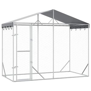 vidaXL Kojec dla psa, z dachem, srebrny, 3x1,5x2,5 m, stal