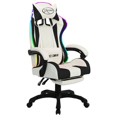 vidaXL Fotel dla gracza z RGB LED, czarno-biały, sztuczna skóra