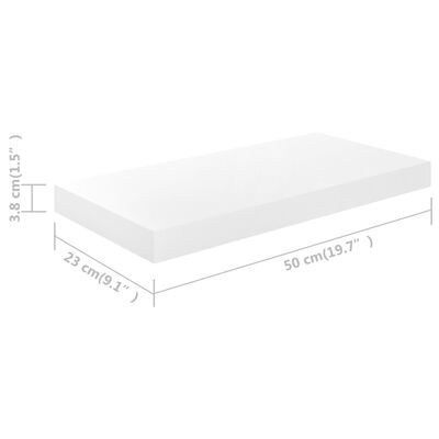 vidaXL Półki ścienne, 4 szt., wysoki połysk, białe, 50x23x3,8 cm, MDF