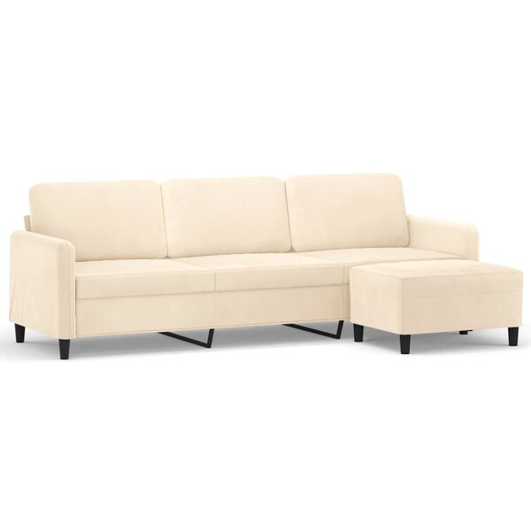 vidaXL 3-osobowa sofa z podn&oacute;żkiem, kremowa, 210 cm, aksamit