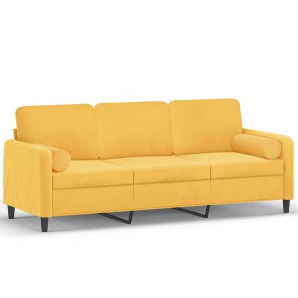 vidaXL 3-osobowa sofa z poduszkami, jasnoż&oacute;łta, 180 cm, aksamit