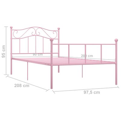 vidaXL Rama łóżka, różowa, metalowa, 90 x 200 cm